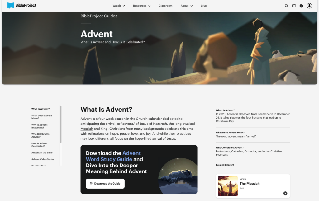 Screenshot of Bibleproject's Advent guide